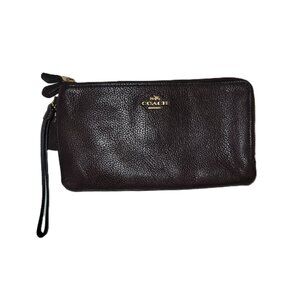 Coach Double Zip Brown Pebble Leather Wallet Wristlet Style Number 54052